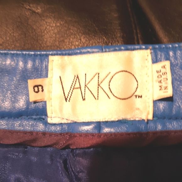 VINTAGE Vakko High-Rise Leather Pant S 4-6 Bright Blue - Picture 10 of 11